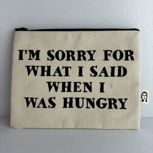 Pamela Barksy “I’m Sorry For What I Said When I Was Hungry” NWOT Zip Canvas Bag